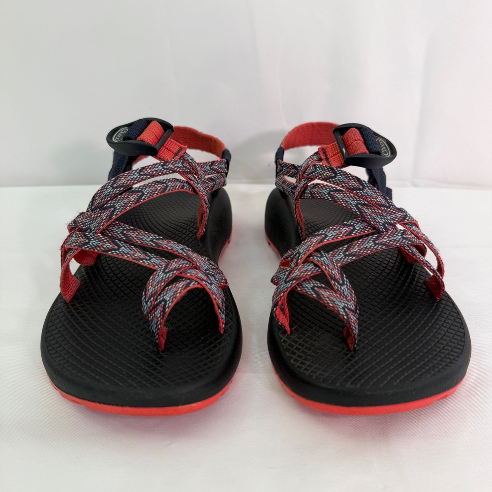Chaco Z Cloud 2 Sandals Navy Red Chevron Double Strap Toe Loop Womens 8 - Picture 2 of 14